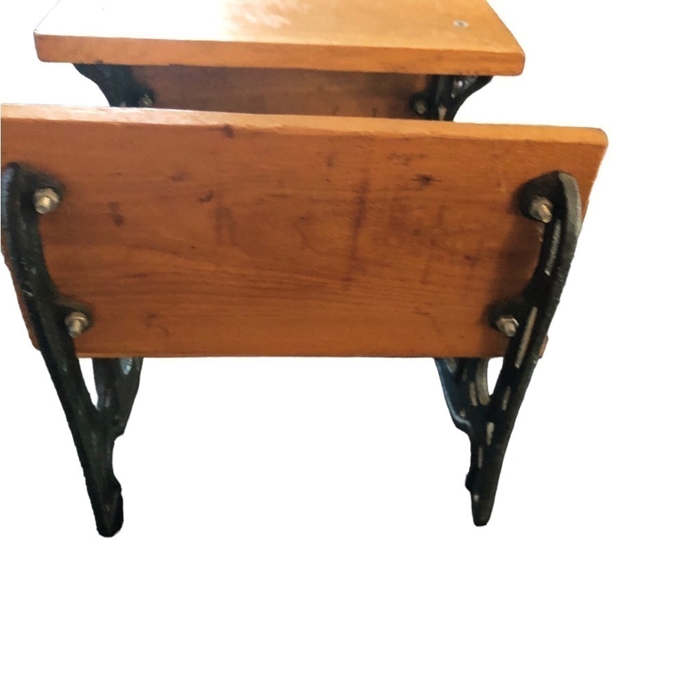 VTG Wood & Cast Iron Doll School Bench Desk Sturdy Brown Green 8”LX7.5”H - Picture 3 of 8
